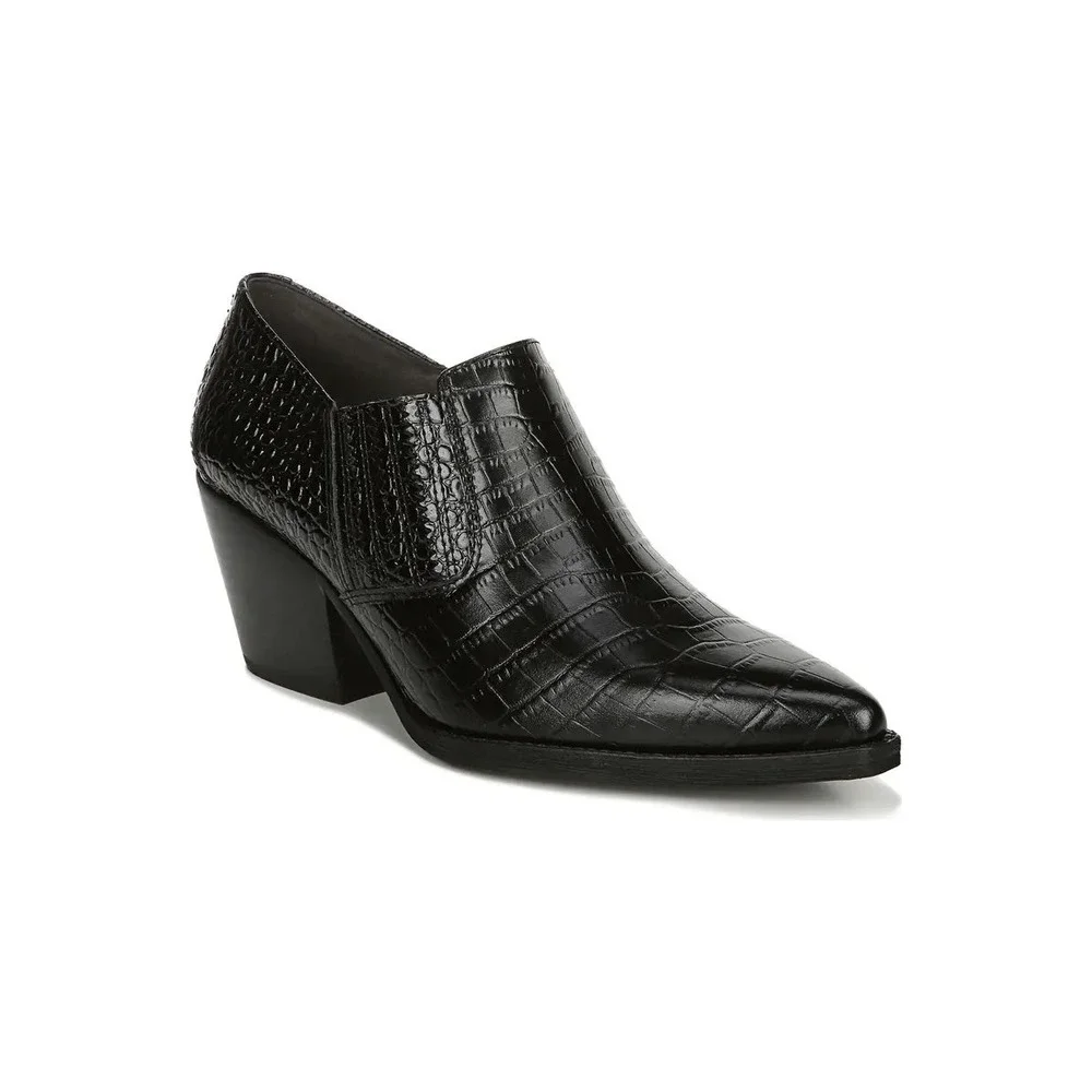 Sam Edelman Winona Black‎ Croc Embossed Leather Western Booties Womens 7.5